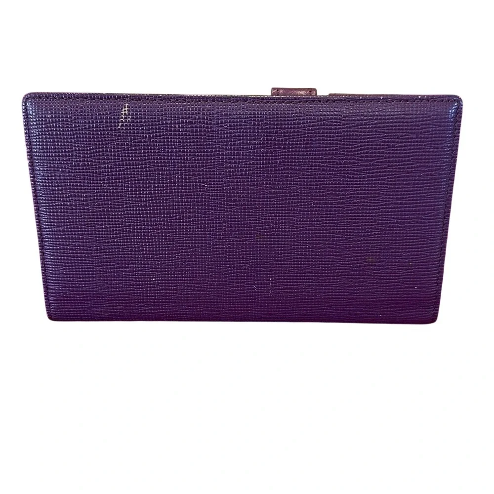 MCM Long Slim Wallet Purple Textured Leather Bifold Gold Logo Luxury